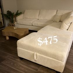 Elegant Ivory 3-Pc Corduroy Sectional Sofa Couch No Tax ‼️