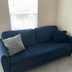 2 Velvet Dark Blue Sofas 
