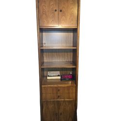 Tall Oak Nightstand Tall Shelf Narrow Cabinet Vintage Solid Wood Stanley MCM 70s