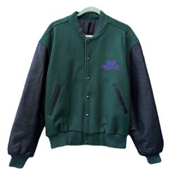 Vintage Club New Orleans Green Embroidered Crocodile Leather Wool Bomber Jacket