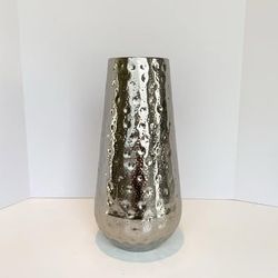 16" Tall Silver Hammered Metallic Vase