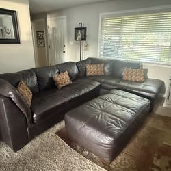 Ashley Brown Leather Sectional With Ottoman