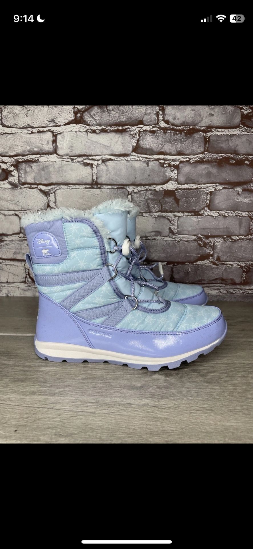 Disney X Sorel Z52113 Blue Whitney Short Frozen 2 Elsa Snow Boot Girls 5 US/37EU