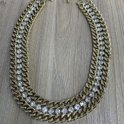 Gold Plated Brass Choker Necklace With CZ Stones 