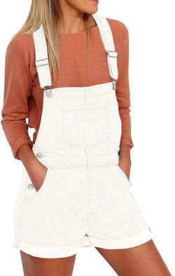 White Denim Bib Overall Shorts