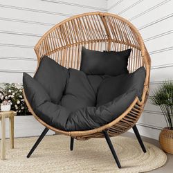 Wicker Egg Chair Rattan Patio Chair with Cushion, Oversized Patio Lounge Chairs Egg Basket Chair, Egg Seat for Indoor Living Room Bedroom Outside, Dee