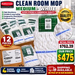 Hi everyone! We have a full box of 12 pieces brand new Rubbermaid Commercial Clean Room Mops for sale.