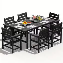 Premium 7pc HDPE Outdoor Patio Furniture Dining Table Set