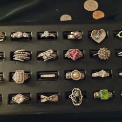 24 Count Sterling Silver Signed 925 Rings Stone Gems Ring