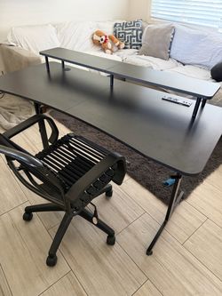 Black Gaming Desk with Monitor Shelf