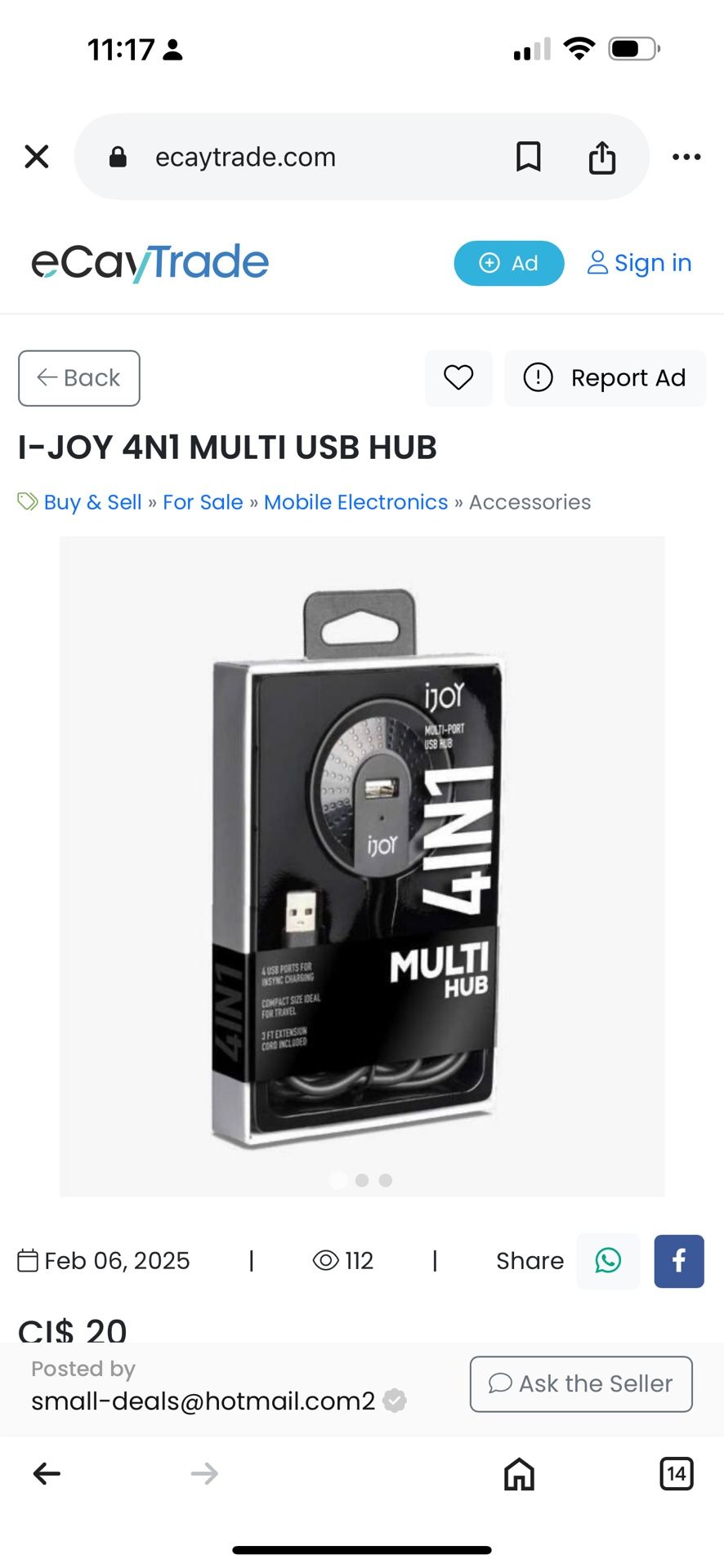 Ijoy Multi - Port 4-In-1 USB Hub, (Silver) New   