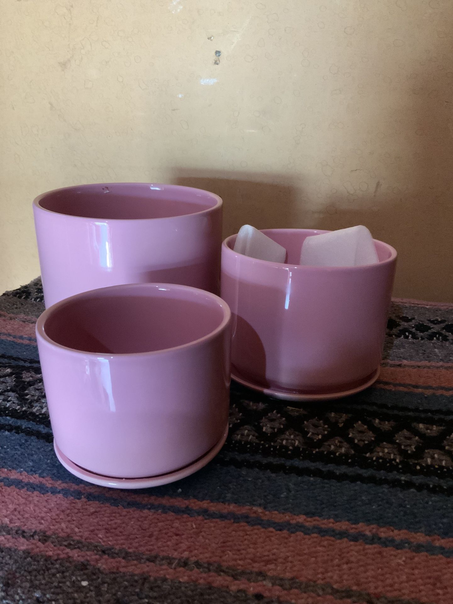Pink Ceramic 3pc Pots Planters