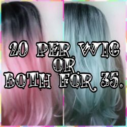 Brand new wigs with (teal and pink w/ roots) lace cap