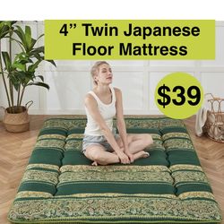 4” Twin Japanese Floor Mattress, Futon Mattress with Portable Storage Bag and Washable Cover, Roll Up Thick Tatami Mat Suitable for Camping, Guest Roo