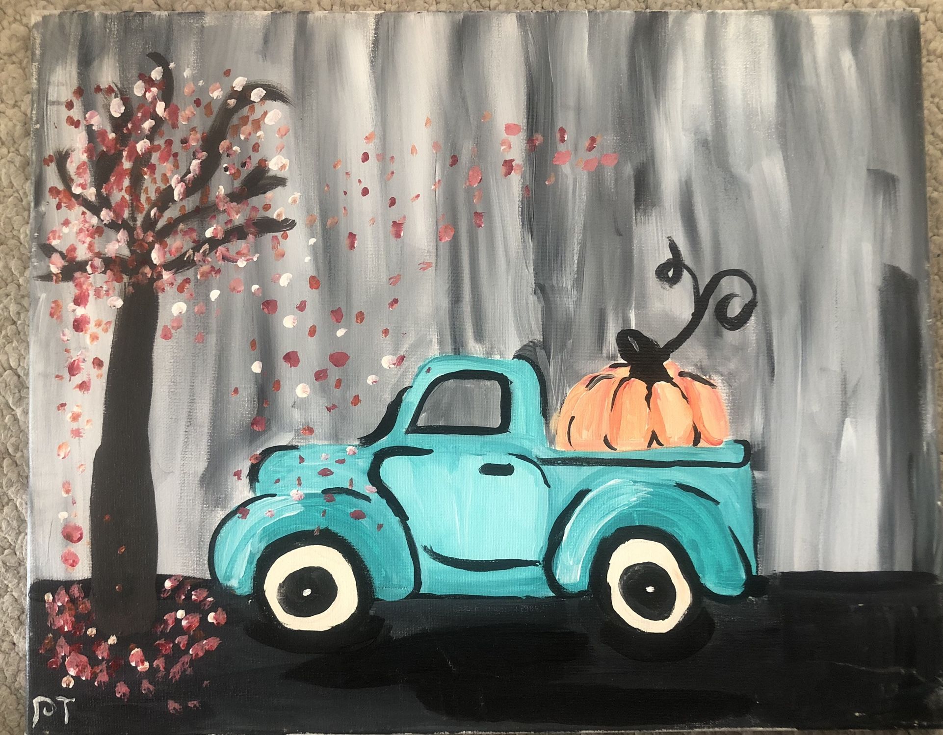 Nice Original Old Fall-Ford Pickup Oil Painting Signed On Canvas 20x16”