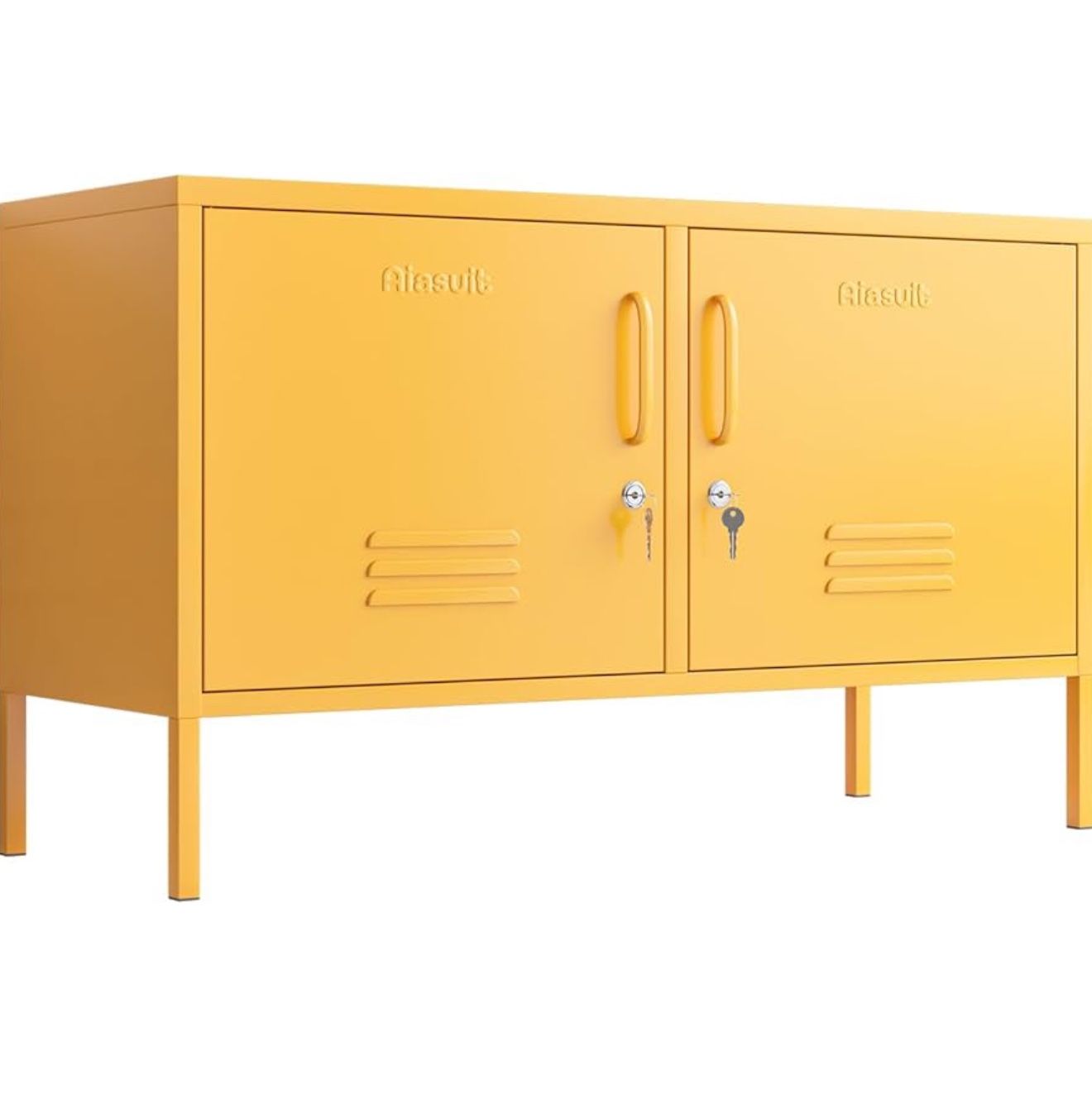 2 Door Metal TV Stand Media Console for Large TV 2-Tier Multi-Purpose Storage Cabinet Industrial TV Stand with Storage Easily Assembled Yellow Size: