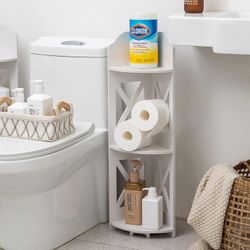 3-Tier Corner Shelves Toilet Paper Storage for Bathroom Kitchen Living Room Holder Stand White