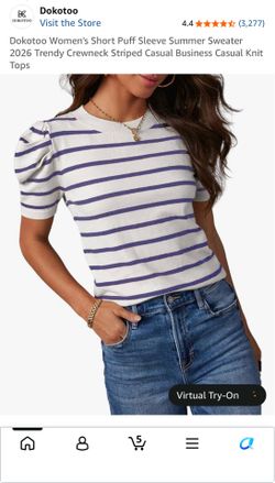 Dokotoo Women’s Striped Puff Sleeve Knit Top – Small