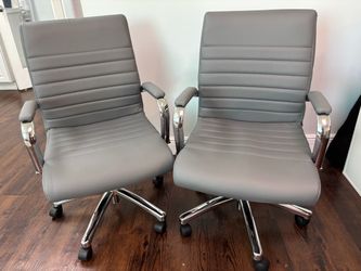 Set of 2 Gray Leather Office Chairs