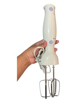 •White Hand Mixer with Stainless Steel Beaters