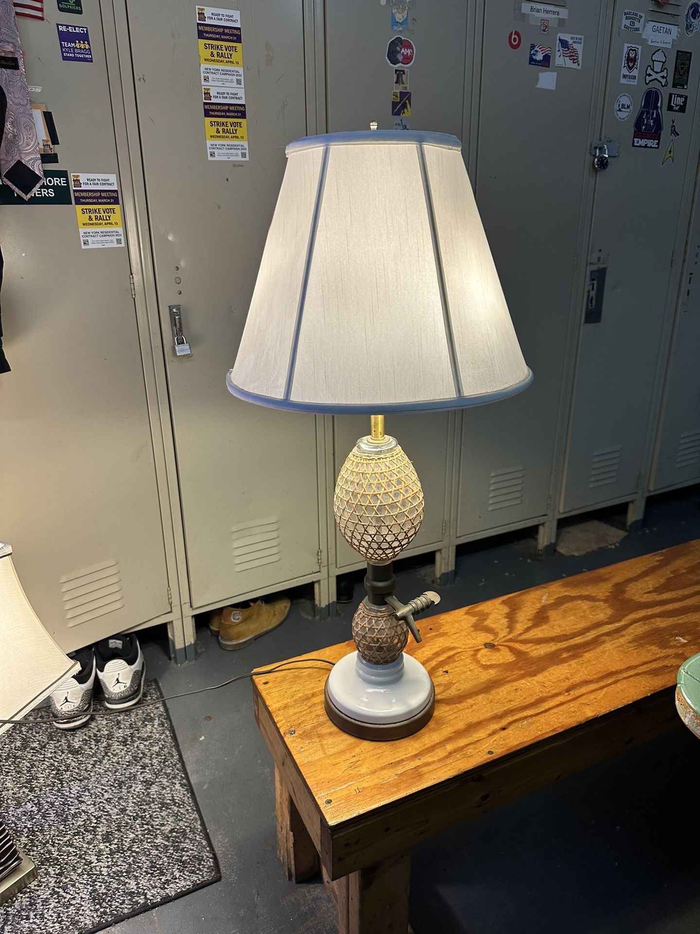 Vintage French Rattan Covered Glass Seltzer Bottle Lamp