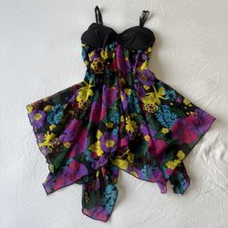 🔥 Y2K Sheer Floral Babydoll Tank Top w/ Built-In Bra – Fairycore Coquette Dream Small 🌈✨