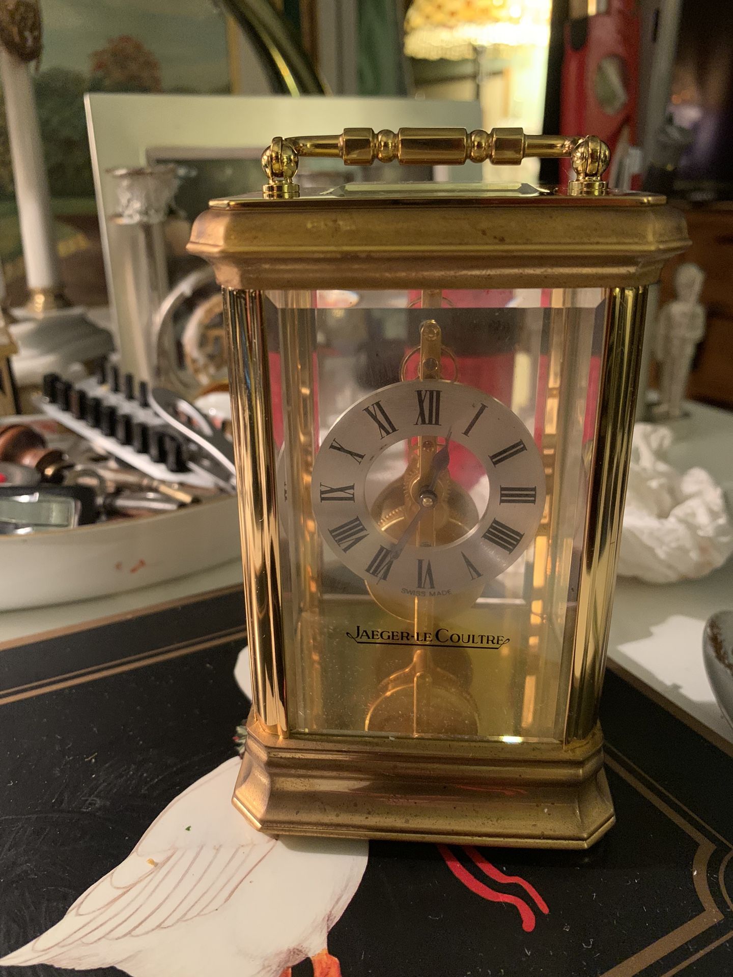 Rare Jaeger LeCoultre Swiss Carriage Clock Skeleton Baguette Inline 8