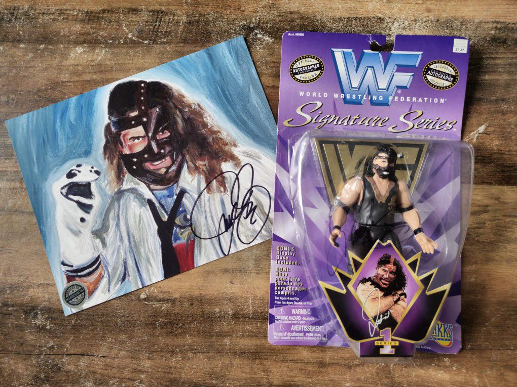 1997 Jakks Pacific WWF Signature Series Mankind & an 8x10 Photo with autograph