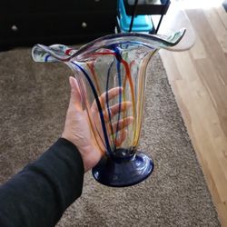 Vintage 70s Hand-blown Glass Vase