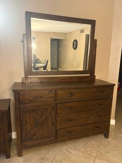 Brenna Espresso Dresser & Mirror Combo with Nightstand