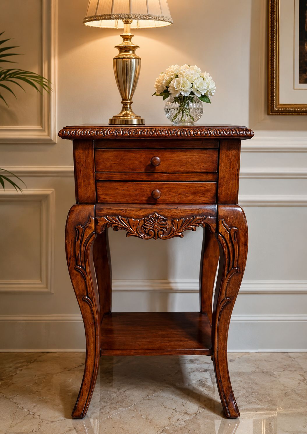 Set of 2 Solid Wood End Tables – Hand Carved Traditional Accent Tables