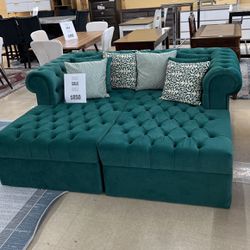 [CLERENCE SALE] Green Tufted 2 Piece Double Chaise Sectional Sofa