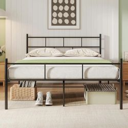 New♦️14" King Size Metal Bed Frame No Box Spring Needed In The Box Seal..