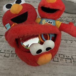 Elmo Basket And Plushies Lot Of 3