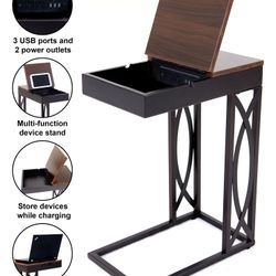  Side/Sofa Table with Charging Station, Device Stand, and Storage
