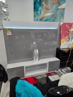 Modern High Gloss Grey and White Entertainment Center with LED Lighting (SHOWROOM DISPLAY)