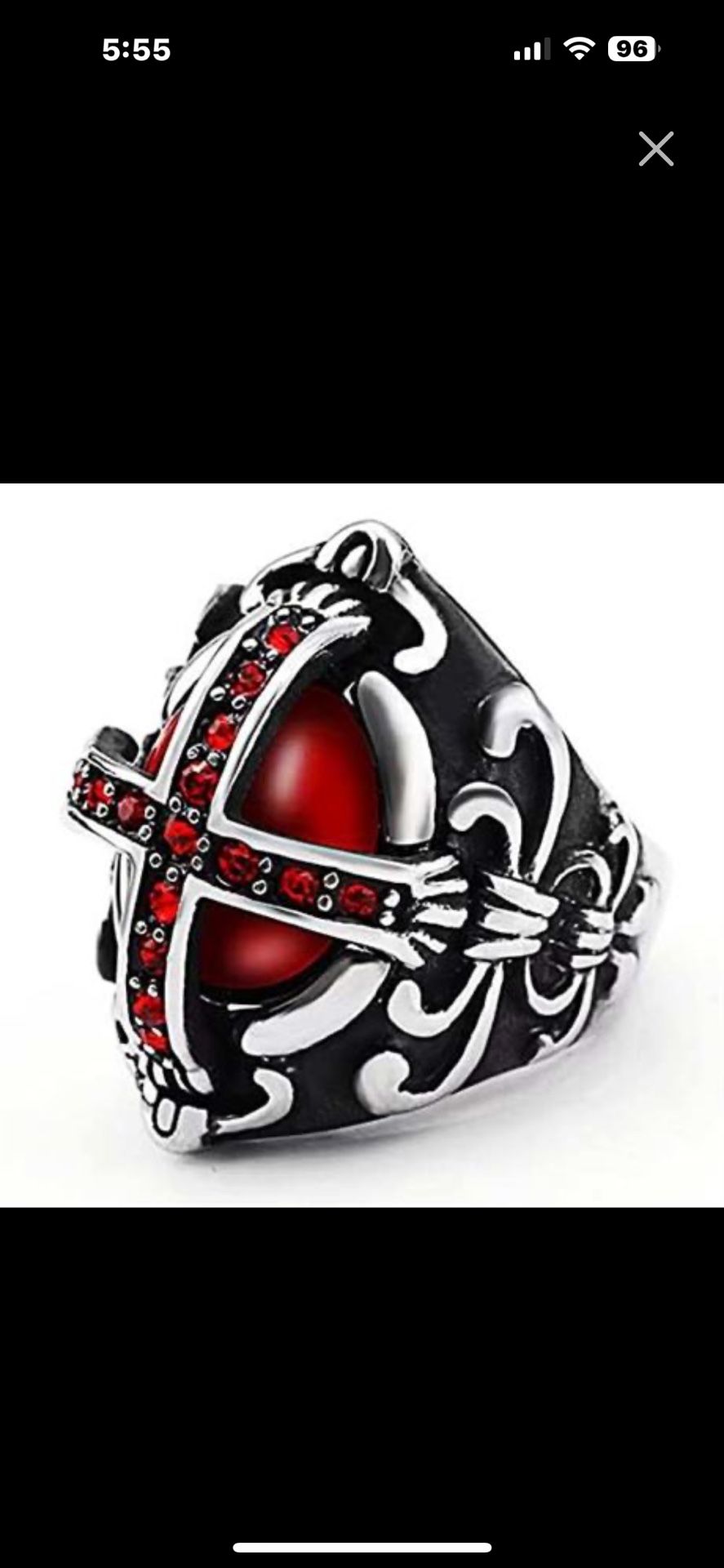 Gothic Cross Rings for men Antique Flower Carving style Ruby Stone Ring Biker 316 Stainless Steel Rings Iced Out Jewelry Punk Ring Cocktail Party Ring