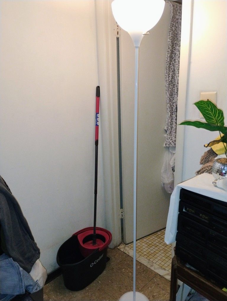 White Tall Metal Floor Lamp Plastic Shade Pickup Only Cash