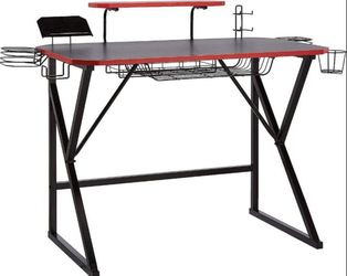 Basics Gaming Computer Desk with Storage for Controller, Headphone & Speaker - Red