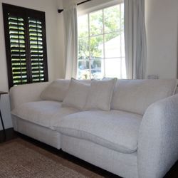 Living Spaces Cream Sofa – Luxe Bouclé, Excellent Condition