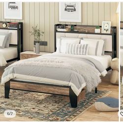 Grey twin bed with usb outlet