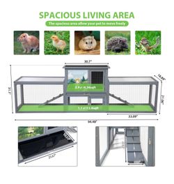 94” Large 2-Story Wooden Rabbit Hutch with Dual Runs – Indoor/Outdoor Bunny House