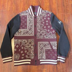 Doggs Supply by Snoop Dogg Bandana Varsity Jacket Burgundy & Blk Sz S Preowned!  