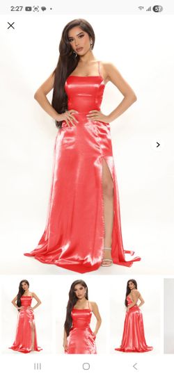 New Fancy Satin Maxi Dress - Coral
