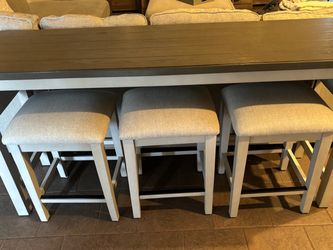 High top console table with three stools