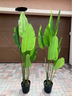 Pair of 6-Ft Artificial Bird of Paradise Plants + Planters