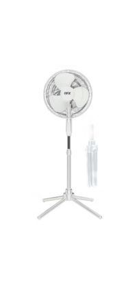 QFX F-116-WHT 16” 3-Speed Adjustable Height Oscillating Stand Fan, Whitee