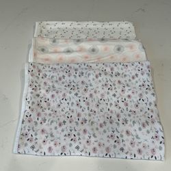 3 New Cotton Baby Blankets - Girls (24” x 28”)