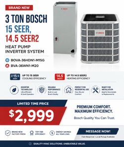 Brand New Bosch 3 Ton Inverter Heat Pump System BOVA-36HDN1-M15G • Air Handler: BVA-36WN1-M20