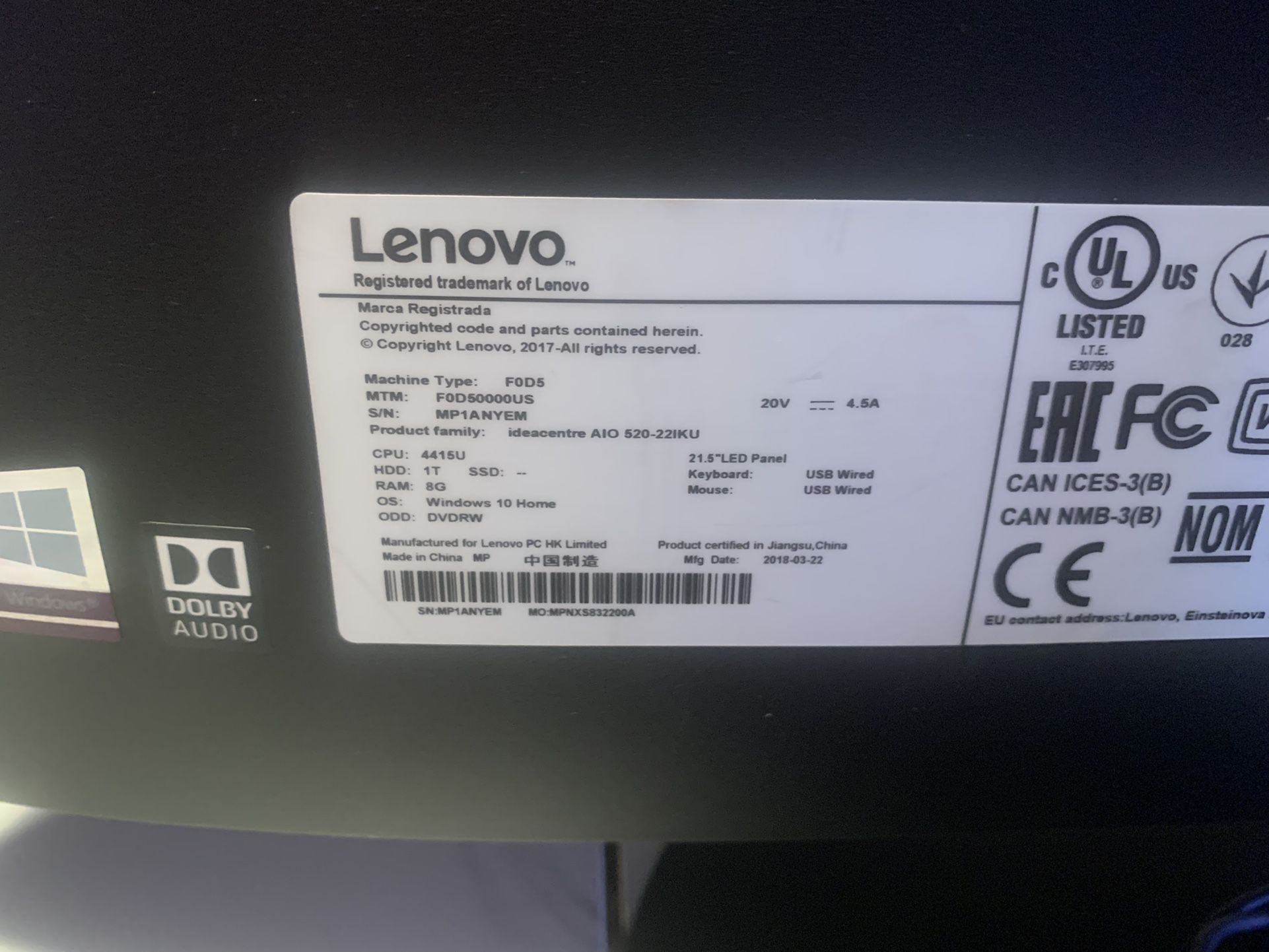 Lenovo Ideacentre All In One Desktop